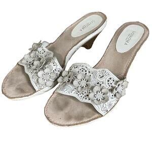 Sonoma Cheeky White Leather Floral Heels 7 Sandals